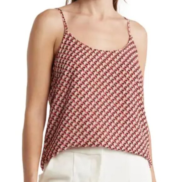NWT Nordstrom Rack Chiffon Camisole in Pink Dawn-Red Bias Diamond, Size Medium - Picture 1 of 5